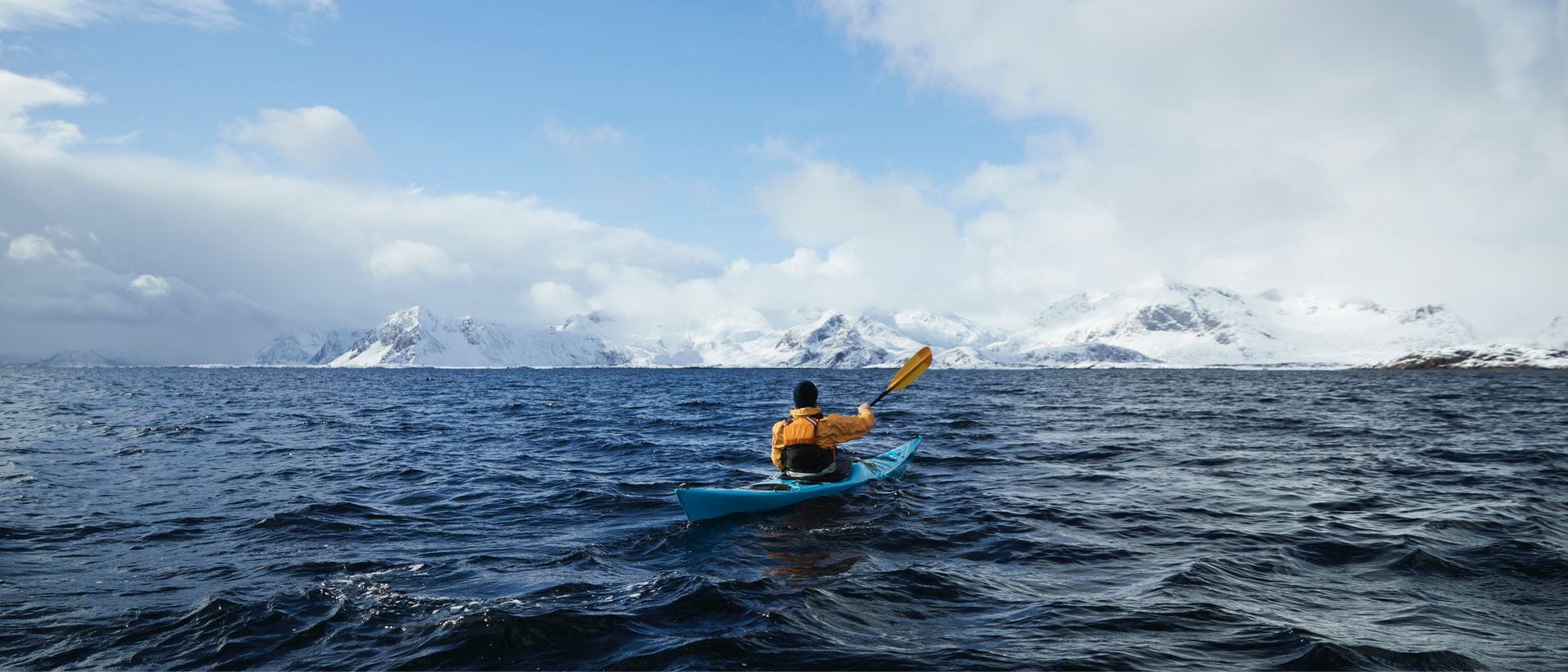 Explorer in a kayak on the sea